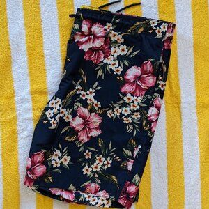Lands End x Hoffman navy pink white floral aloha Hawaiian 8in swim trunks 36